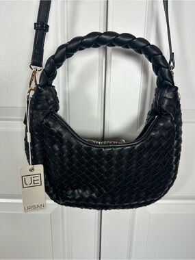 Urban Expressions Black Woven Shoulder Bag Hobo Vegan Leather Crossbody NWT